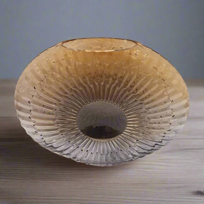 Golden Horizon: Ribbed Art Glass Orb with Ombre Radiance