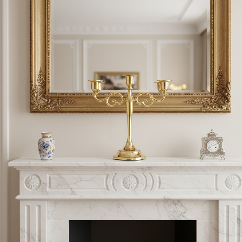 Gilded Grandeur: Classic 3-Arm Gold Candelabra