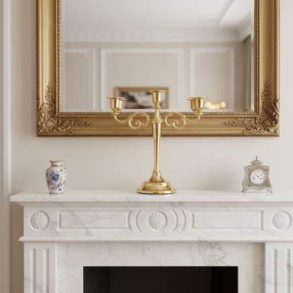Gilded Grandeur: Classic 3-Arm Gold Candelabra