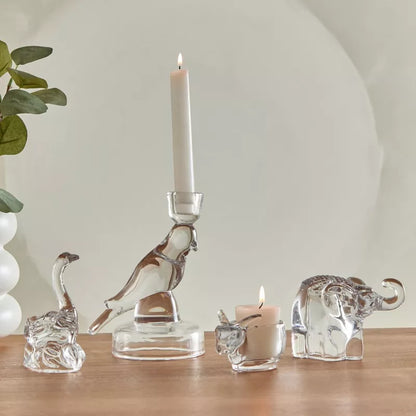 Playful Glow: Clear Glass Bunny Candle Holder