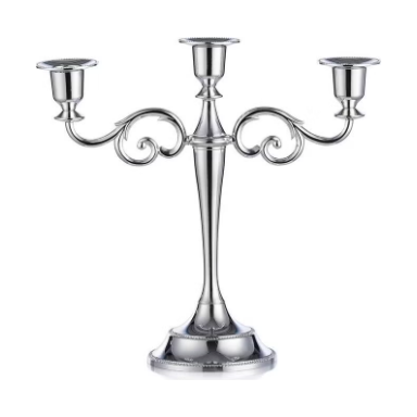 Sterling Glow: Elegant Silver Three-Arm Candelabra