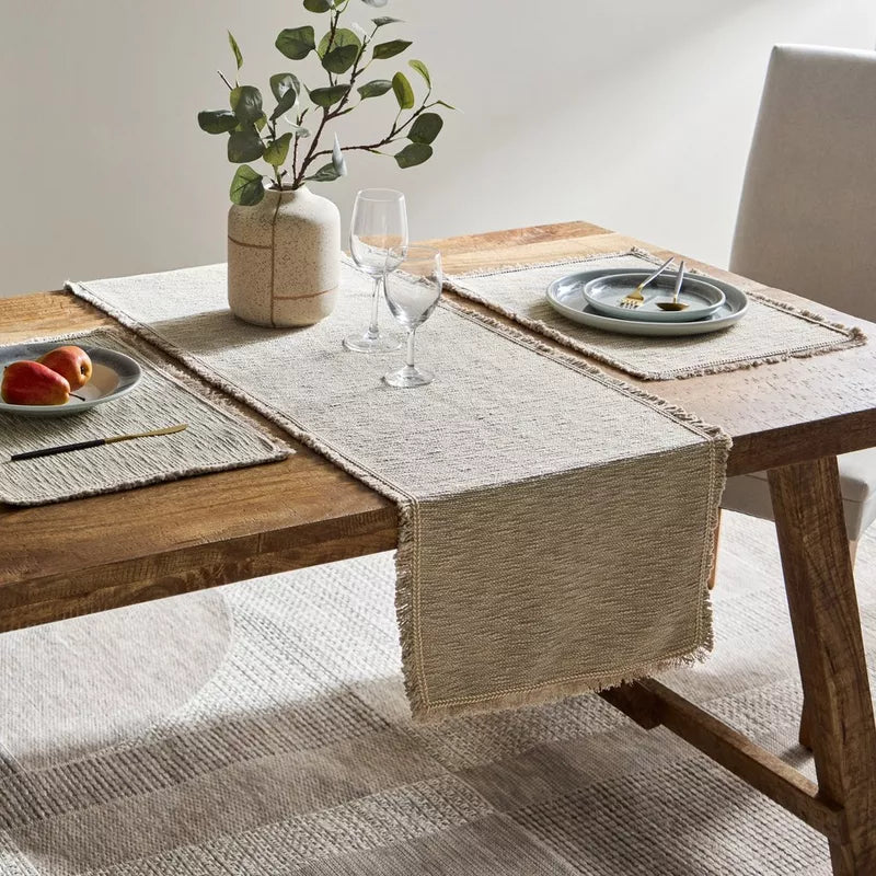 Rustic Chic: Natural Woven Table Runner with Fringed Edges (40X180)