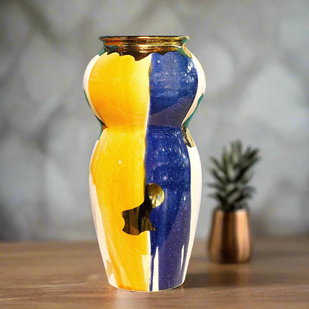 Artistic Wave: Abstract Vase with Bold Colors and Gold Accents (Large)