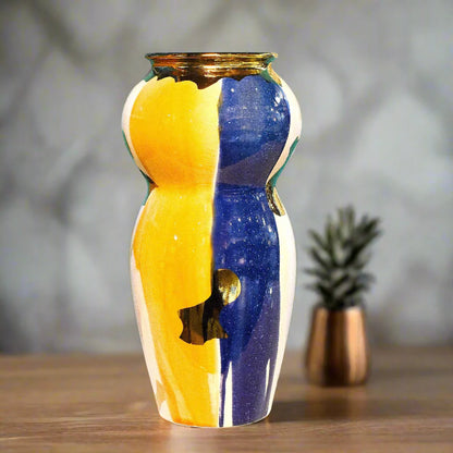 Artistic Wave: Abstract Vase with Bold Colors and Gold Accents (Large)