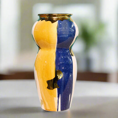 Artistic Wave: Abstract Vase with Bold Colors and Gold Accents (Large)
