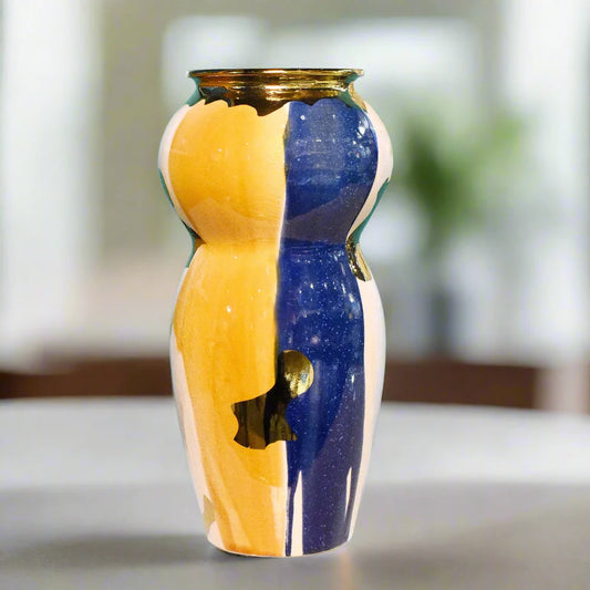 Artistic Wave: Abstract Vase with Bold Colors and Gold Accents (Large)