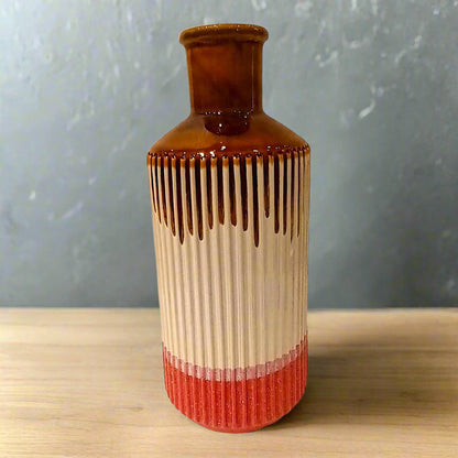 Earthen Harmony: Multi-Toned Ribbed Ceramic Vase