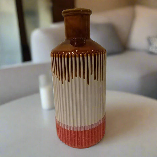 Earthen Harmony: Multi-Toned Ribbed Ceramic Vase