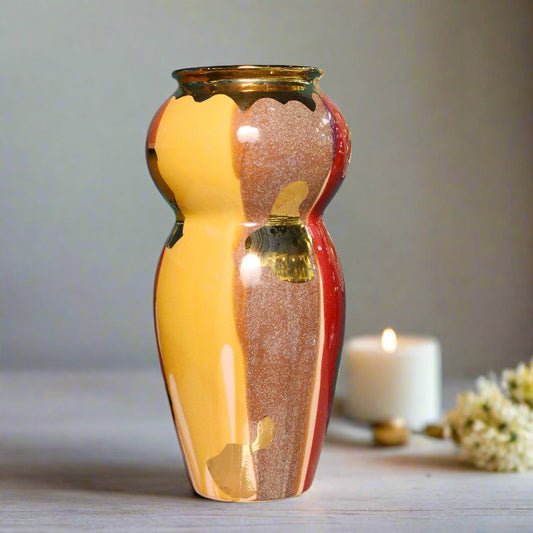 Artistic Wave: Abstract Vase with Bold Colors and Gold Accents