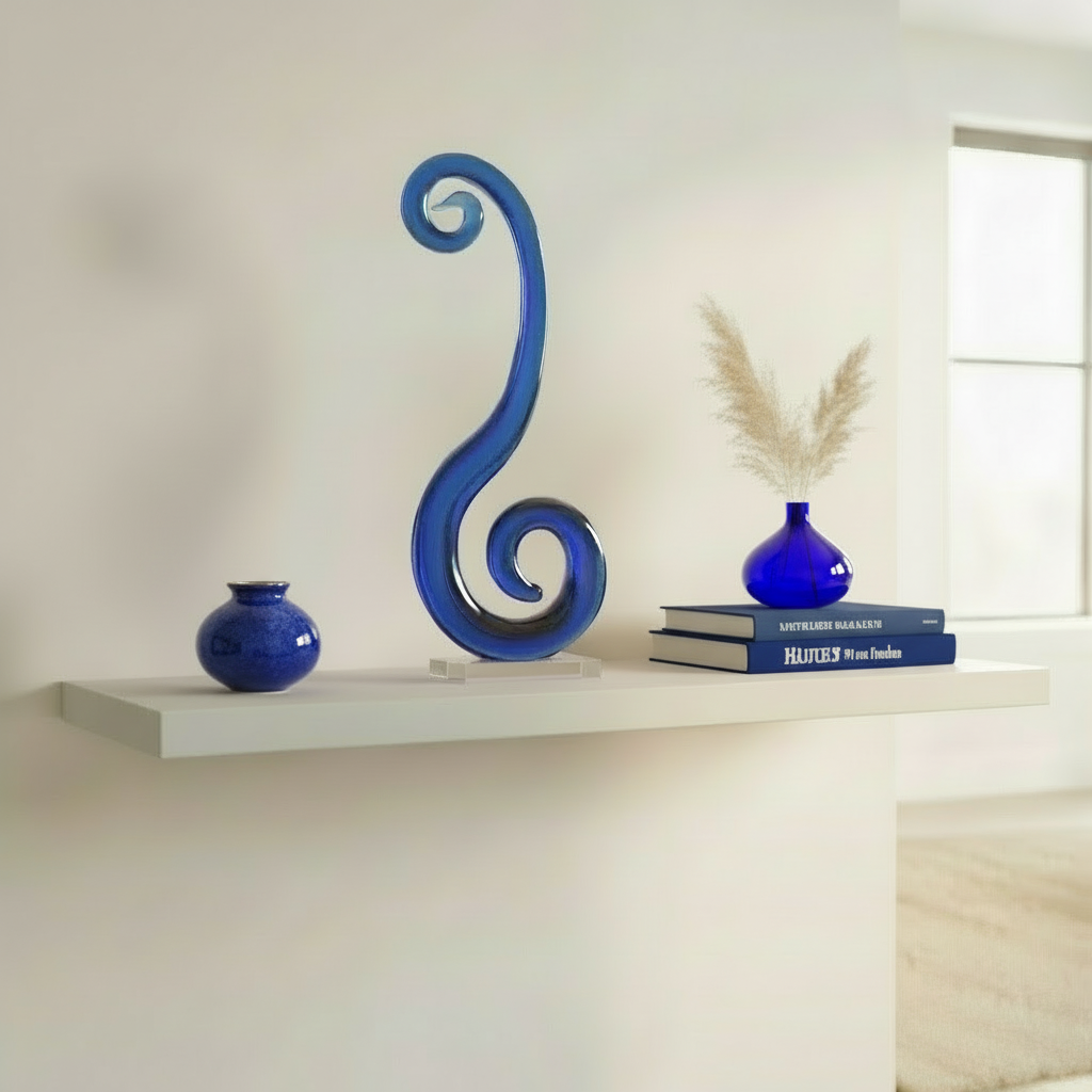 Azure Flow: Sculpted Blue Art Glass Swirl