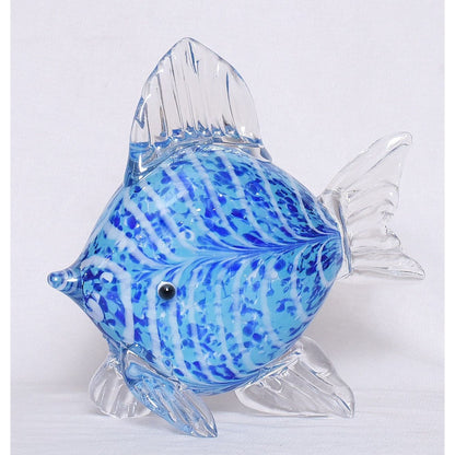 Oceanic Ripple: Blue & White Swirl Glass Fish Sculpture