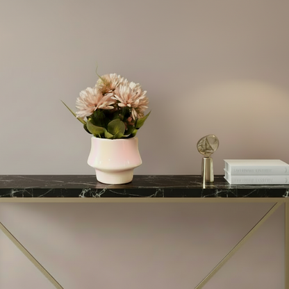 Blush & Bloom: Rosy Chrysanthemums in (Ceramic) Iridescent Pink Vase