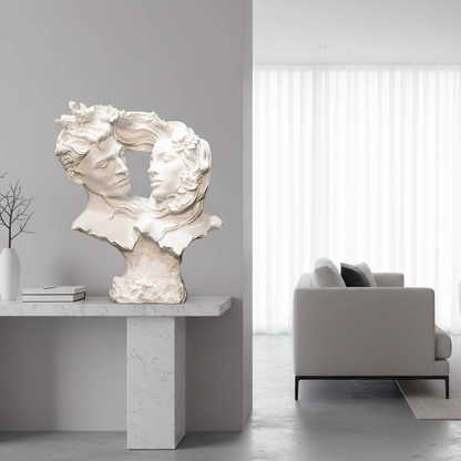 Eternal Embrace: Serene Couple Sculpture with Floral Adornments