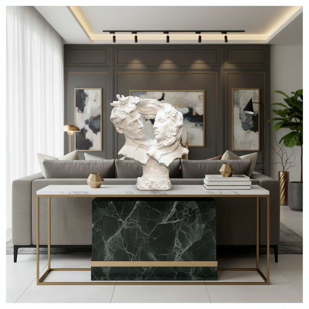 Eternal Embrace: Serene Couple Sculpture with Floral Adornments