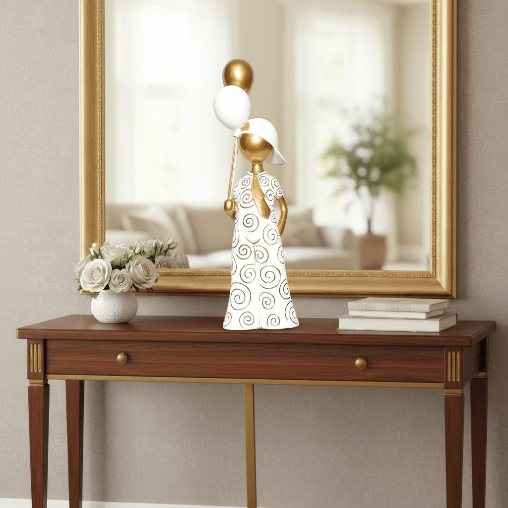 Golden Whimsy Variation: Spiraled Figurine with Celebration Balloons