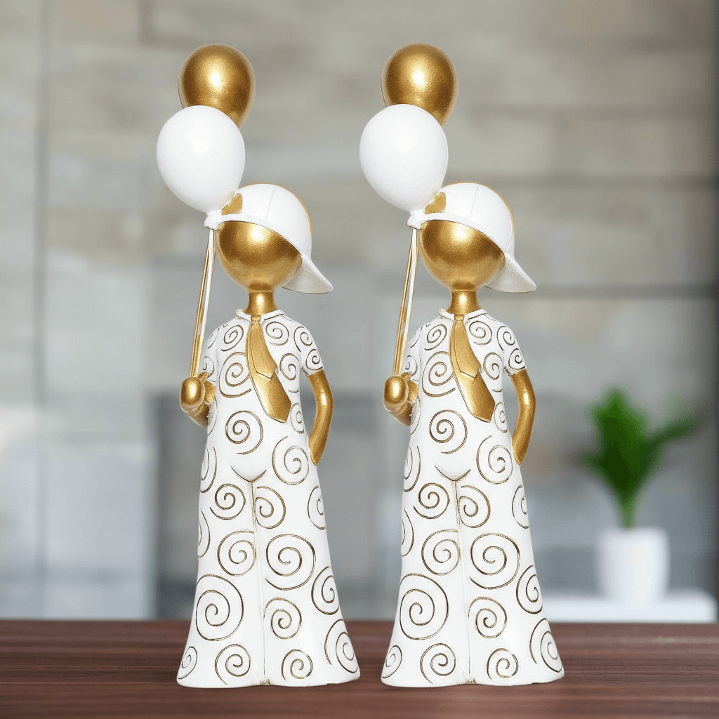 Golden Whimsy Variation: Spiraled Figurine with Celebration Balloons