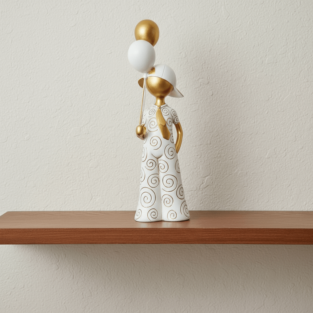 Golden Whimsy Variation: Spiraled Figurine with Celebration Balloons
