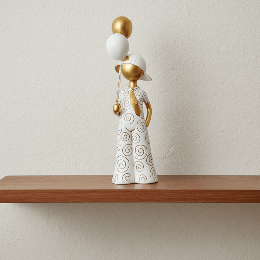 Golden Whimsy Variation: Spiraled Figurine with Celebration Balloons