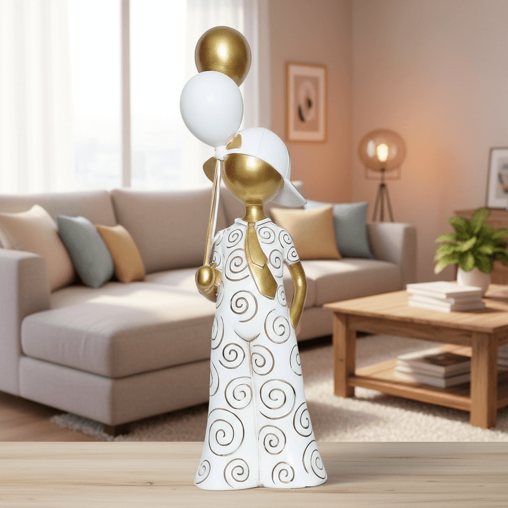 Golden Whimsy Variation: Spiraled Figurine with Celebration Balloons