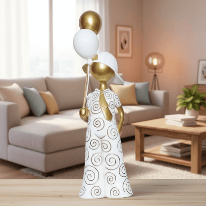 Golden Whimsy Variation: Spiraled Figurine with Celebration Balloons