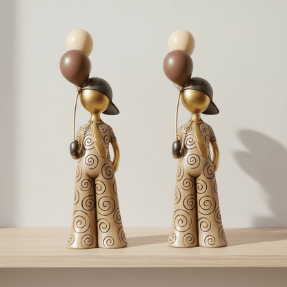 Earthy Whimsy: Spiraled Figurine with Celebration Balloons