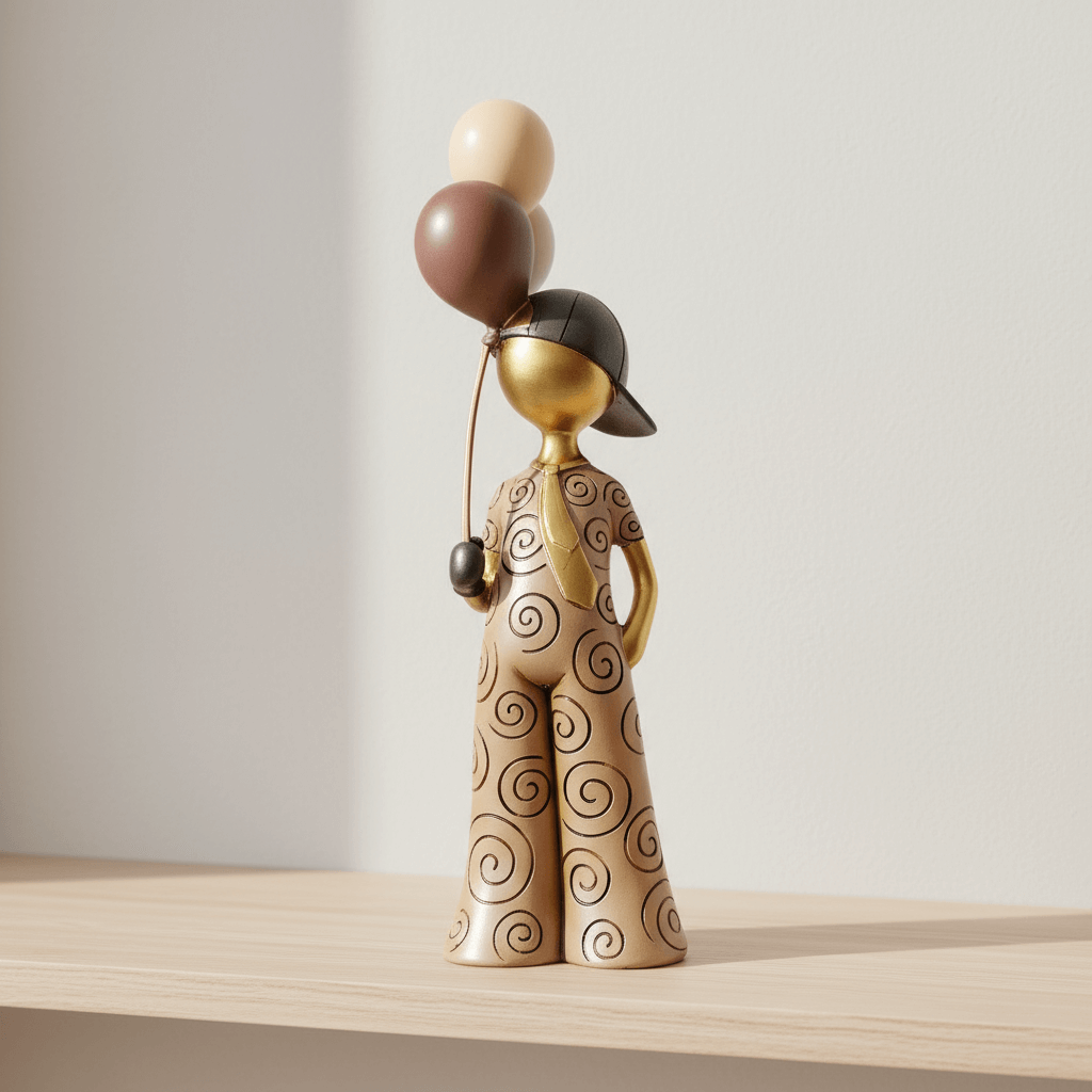 Earthy Whimsy: Spiraled Figurine with Celebration Balloons