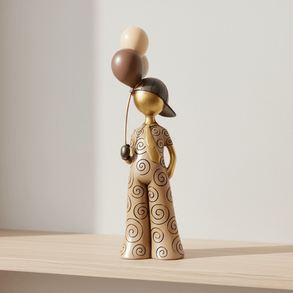 Earthy Whimsy: Spiraled Figurine with Celebration Balloons