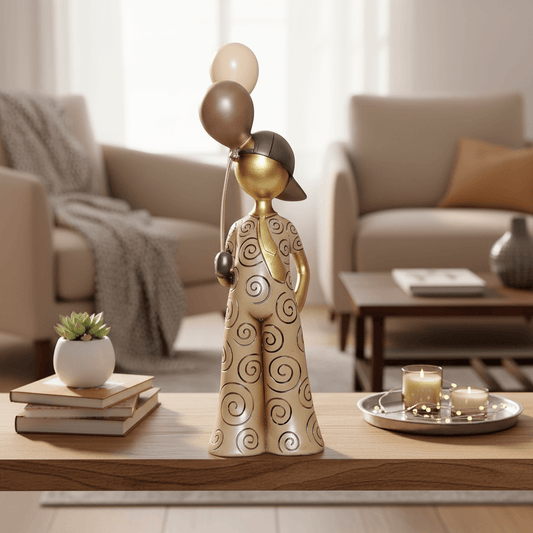 Earthy Whimsy: Spiraled Figurine with Celebration Balloons