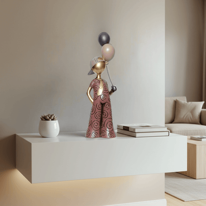 Warm Earth Whimsy: Spiraled Figurine with Celebration Balloons