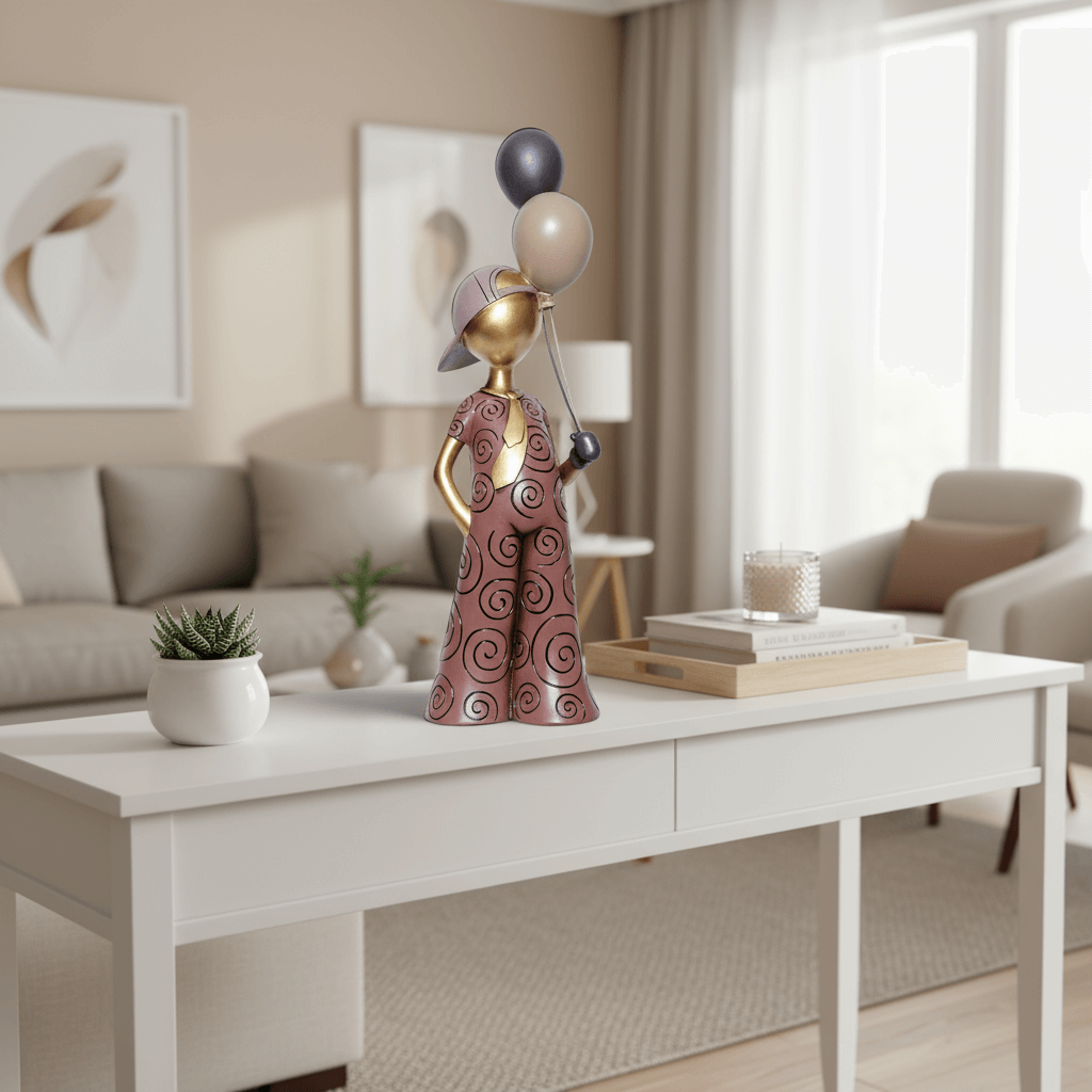 Warm Earth Whimsy: Spiraled Figurine with Celebration Balloons