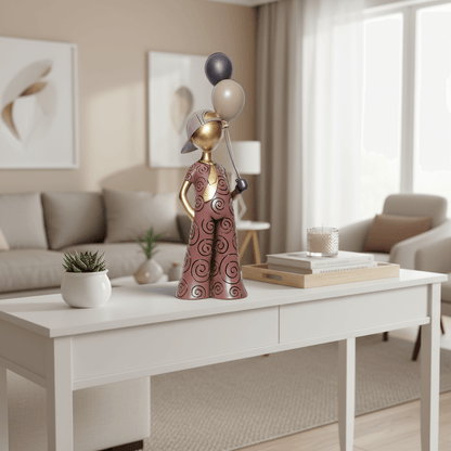 Warm Earth Whimsy: Spiraled Figurine with Celebration Balloons