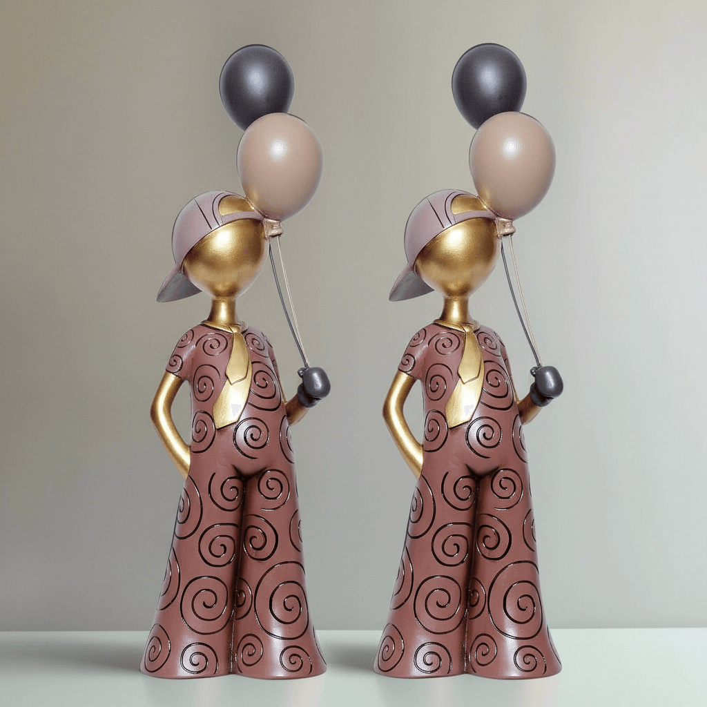 Warm Earth Whimsy: Spiraled Figurine with Celebration Balloons