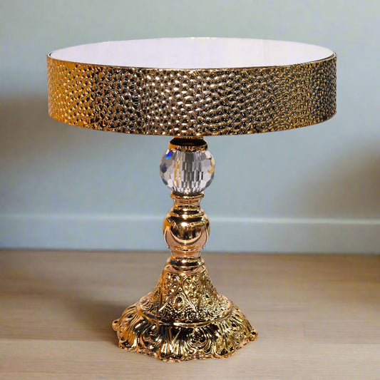 Regal Radiance: Ornate Gold & Crystal Display Stand with Textured Band