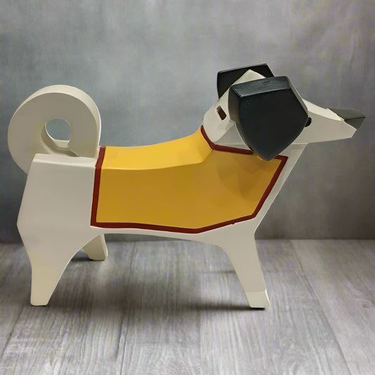 Geometric Canine: Modern Color-Block Dog Sculpture cum coin bank