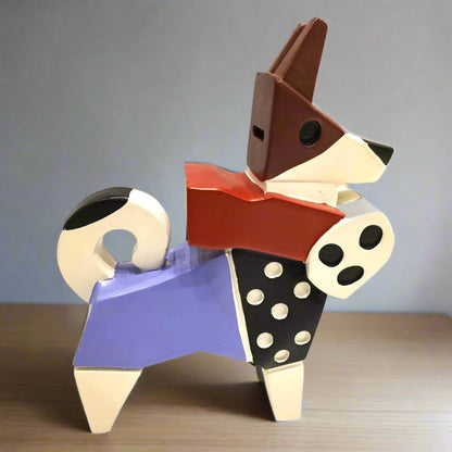 Playful Patchwork: Abstract Color-Block Dog Sculpture cum coin bank