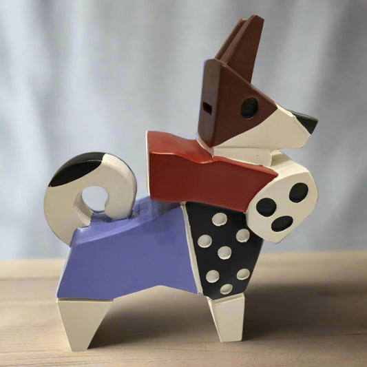Playful Patchwork: Abstract Color-Block Dog Sculpture cum coin bank