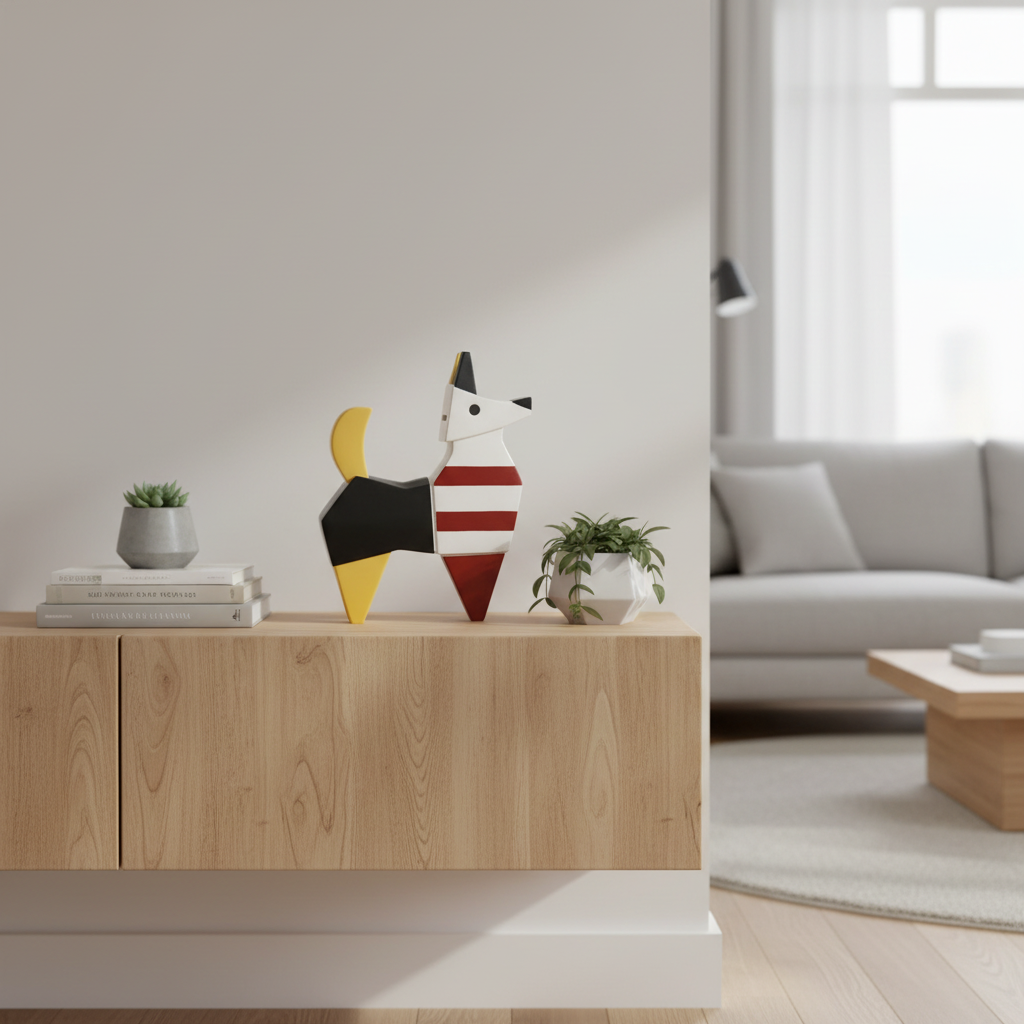 Avant-Garde Canine: Striped Color-Block Dog Sculpture cum coin bank