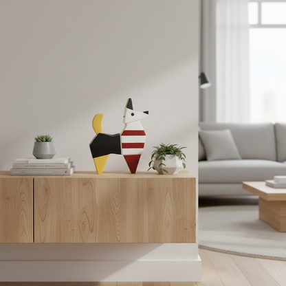 Avant-Garde Canine: Striped Color-Block Dog Sculpture cum coin bank