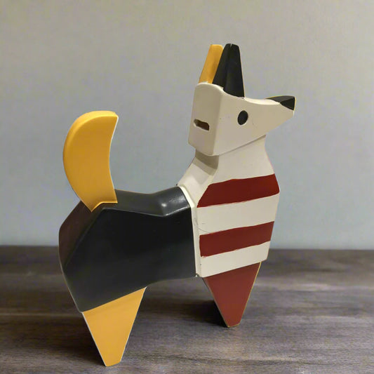 Avant-Garde Canine: Striped Color-Block Dog Sculpture cum coin bank