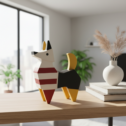 Avant-Garde Canine: Striped Color-Block Dog Sculpture cum coin bank