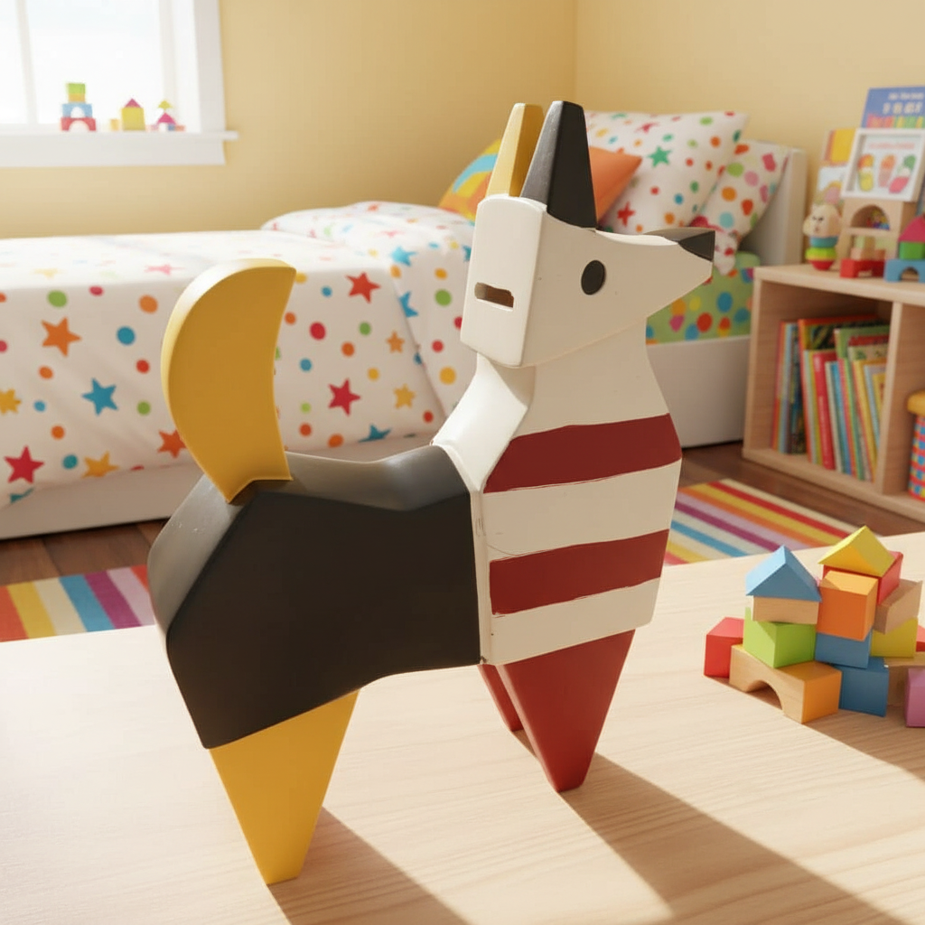 Avant-Garde Canine: Striped Color-Block Dog Sculpture cum coin bank