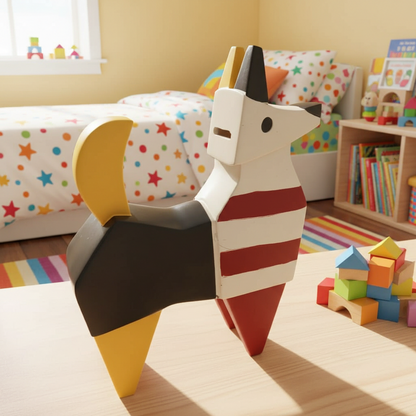 Avant-Garde Canine: Striped Color-Block Dog Sculpture cum coin bank