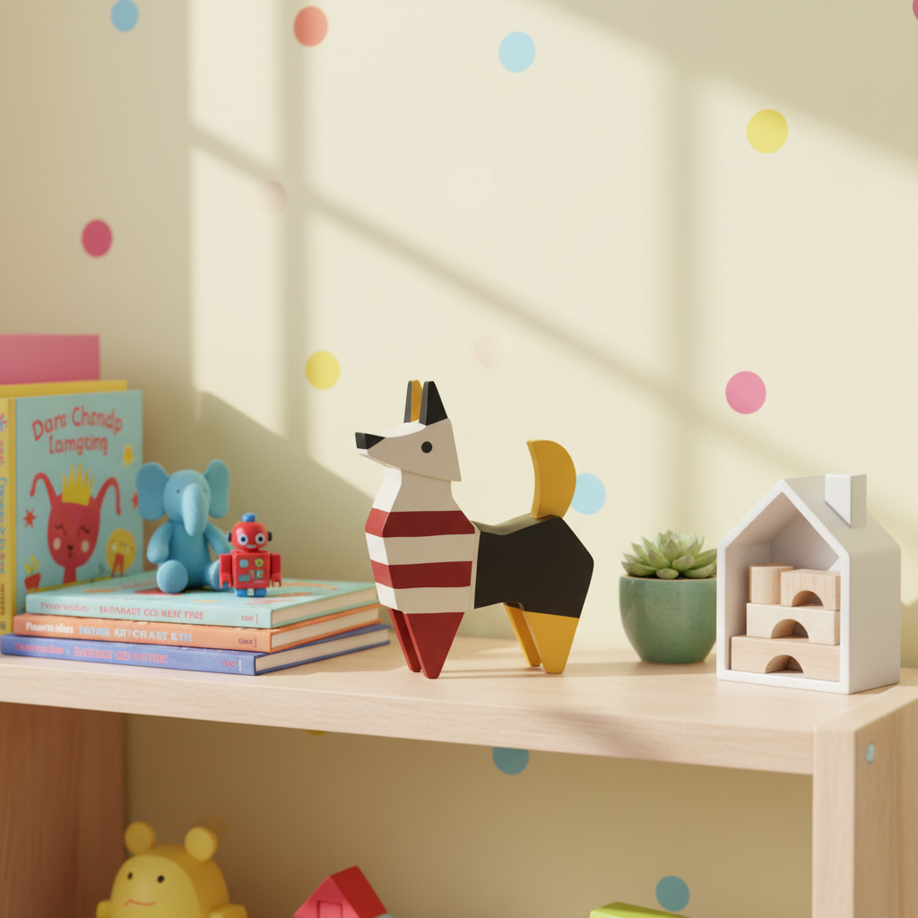 Avant-Garde Canine: Striped Color-Block Dog Sculpture cum coin bank