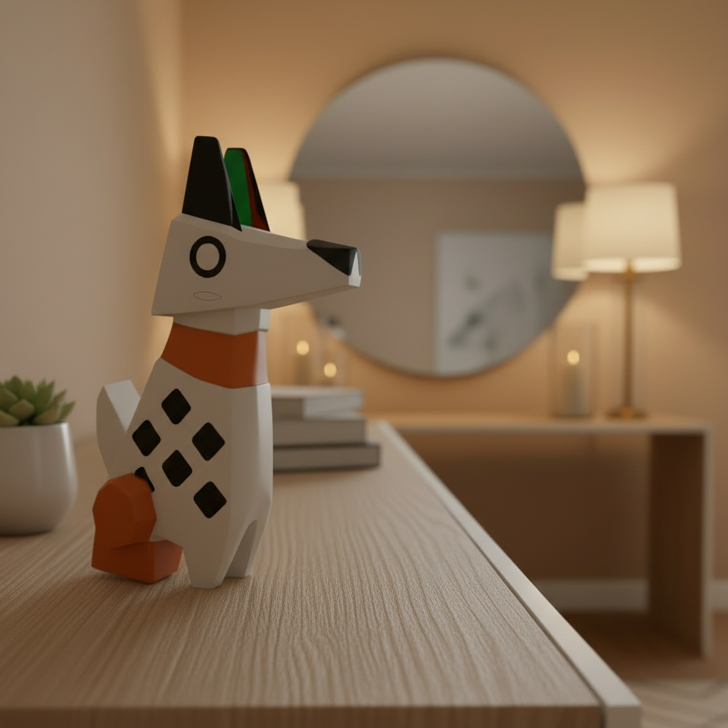 Mod Rover: Abstract Geometric Dog Sculpture cum coin bank with Diamond Pattern