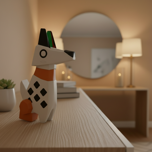 Mod Rover: Abstract Geometric Dog Sculpture cum coin bank with Diamond Pattern