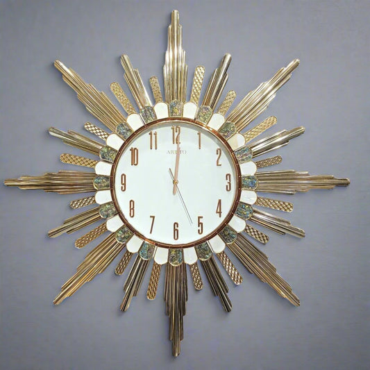 Dazzling Sunburst Golden Wall Clock - Modern Art Deco Timepiece