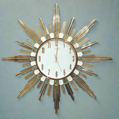 Dazzling Sunburst Golden Wall Clock - Modern Art Deco Timepiece