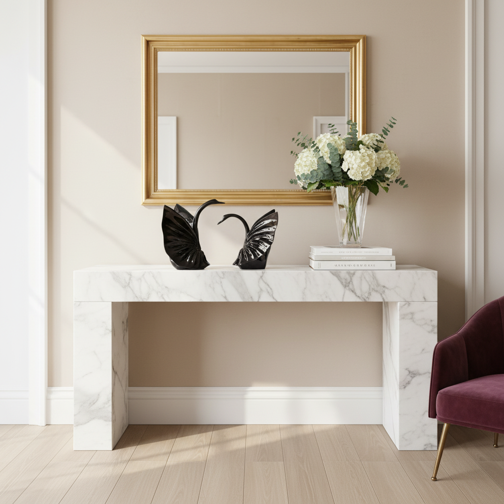 Two black swan-shaped vases on a beige background