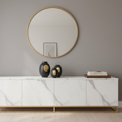 Three black vases with gold accents on a wooden surface