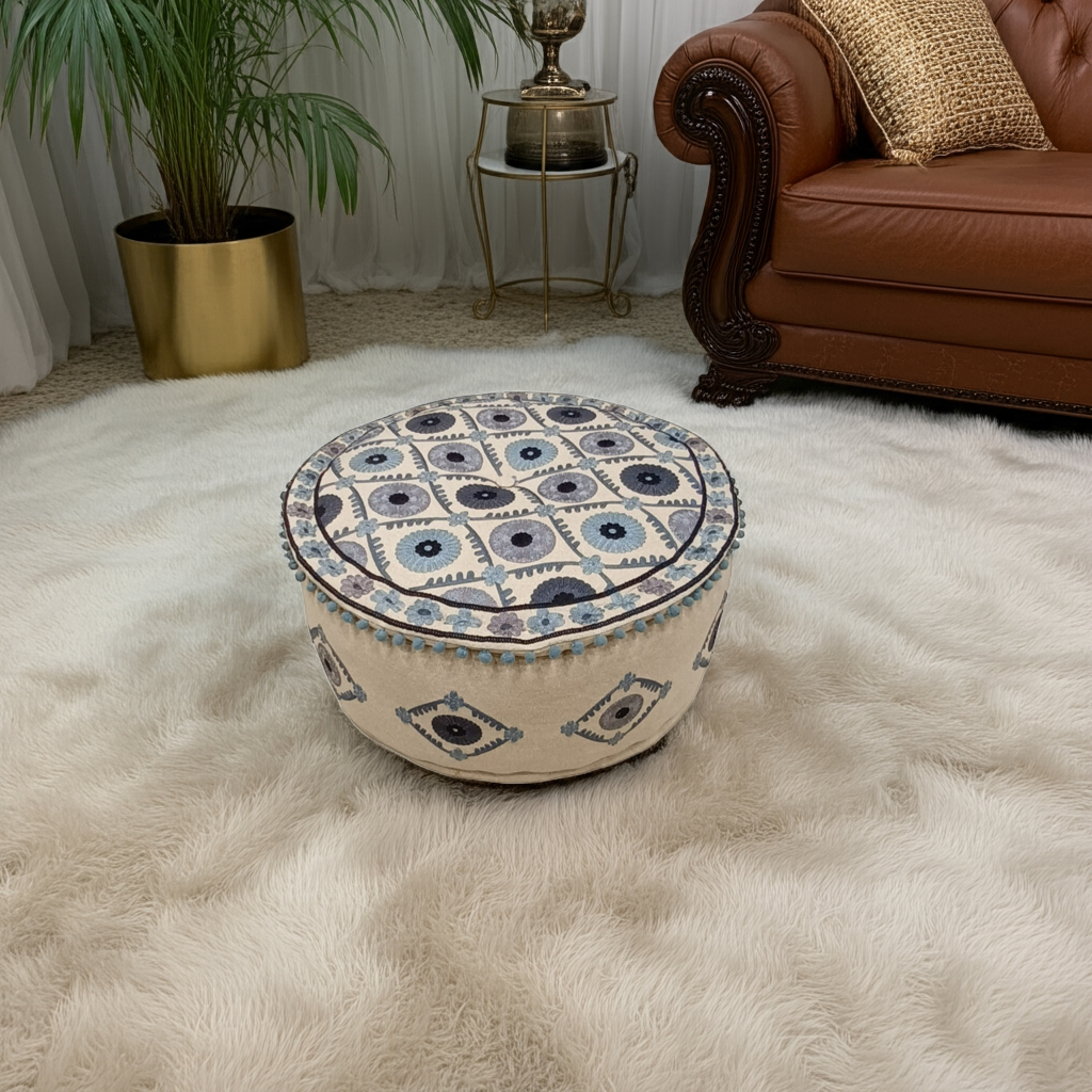 Bohemian Chic Hand-Embroidered Pouf